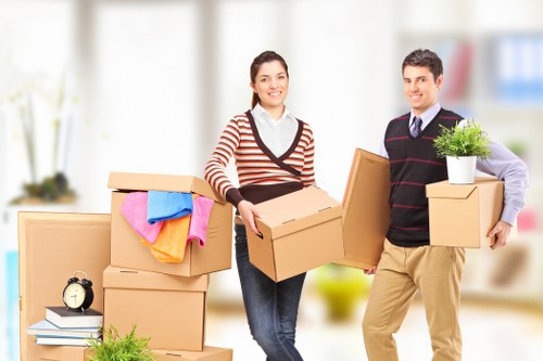 Boxes and household items arranged for transport in Hackney